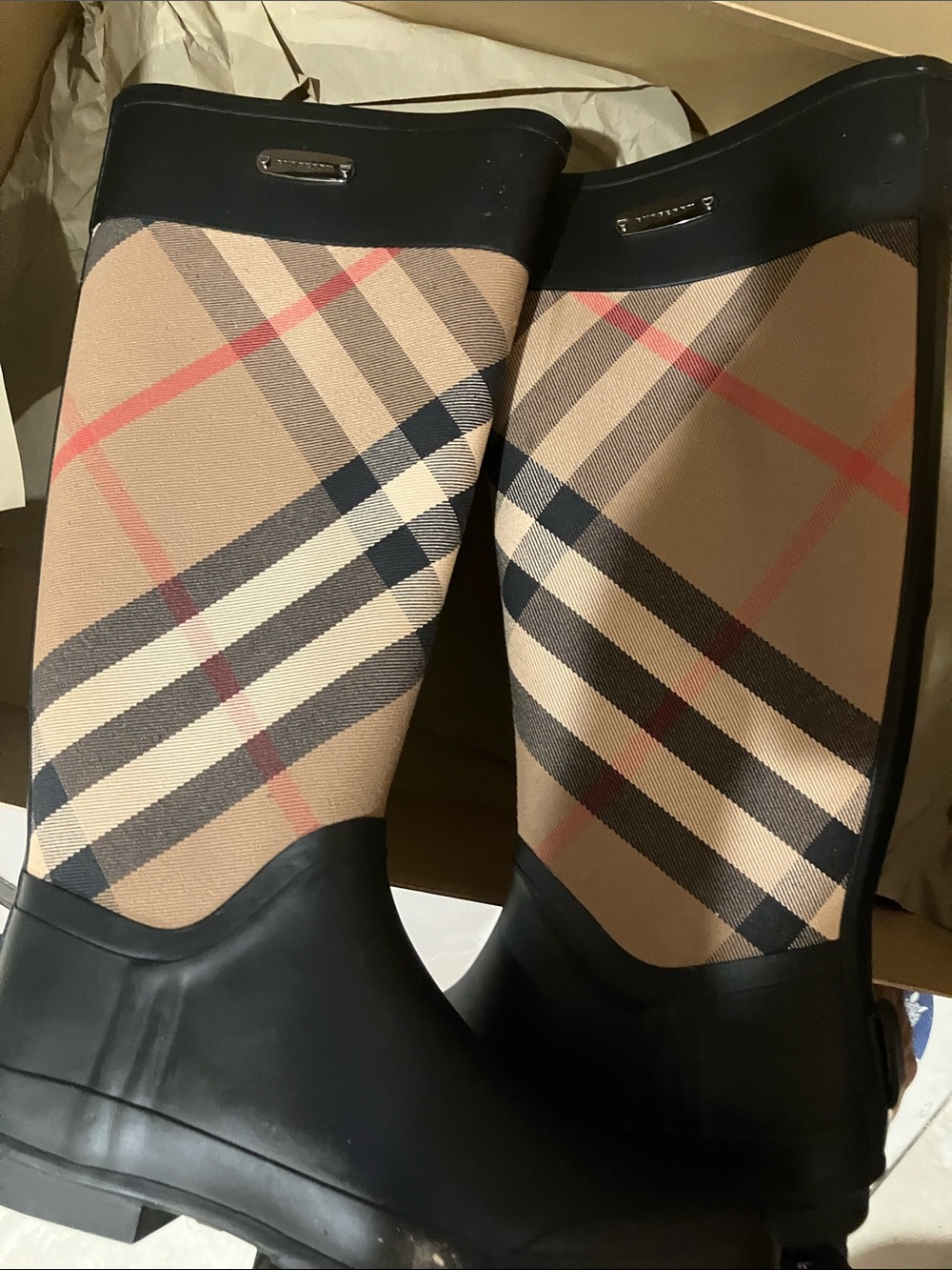 Burberry Black & Beige Classic Check Tall Rain Boots - Picture 10 of 14
